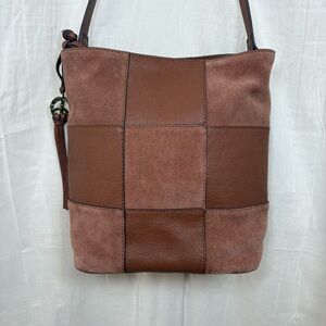 Lucky Brand Leather & Suede Patchwork Shoulder Bag 
Taupe‎ Beige